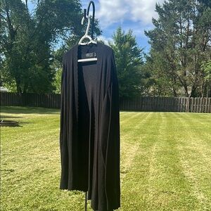 Elegant Black Scalloped Open Front Cardigan Long Sleeve Women's Plus Size 2XL